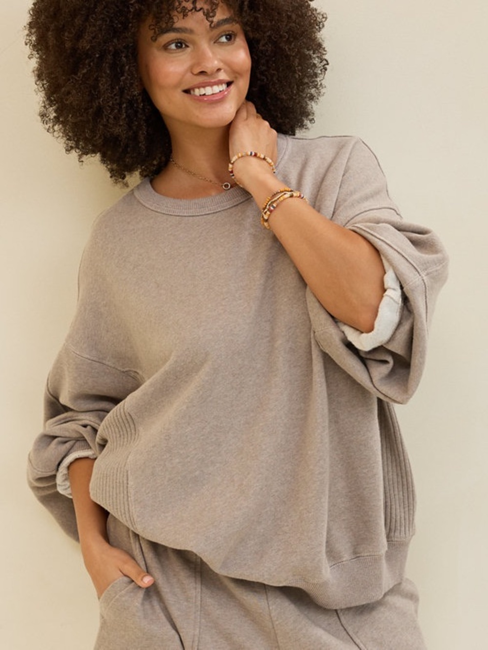 Aerie Tres Chic Sweatshirt, size S, Heathered Taupe